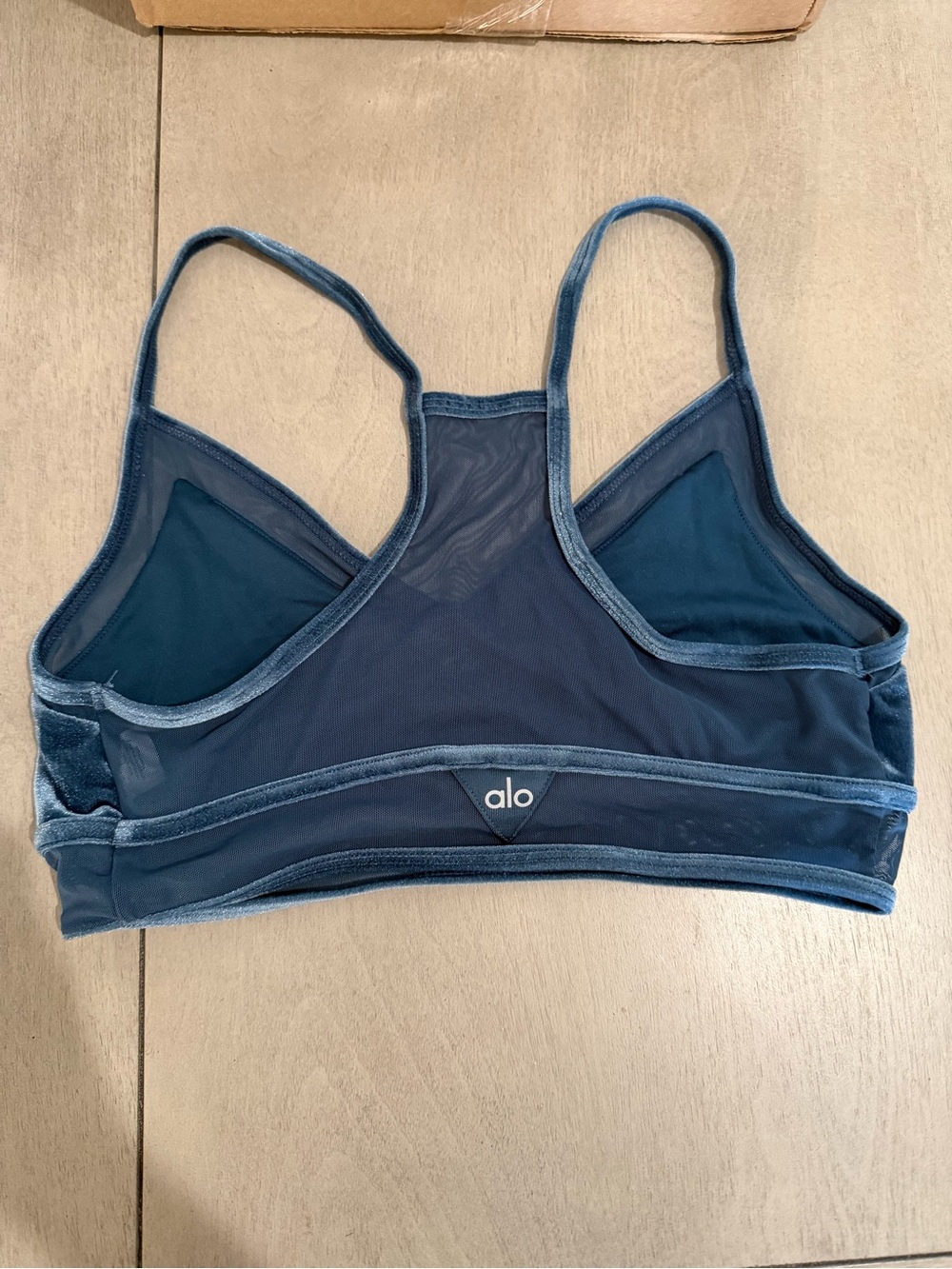 ALO Yoga Blue Mesh & Velvet Sports Bra